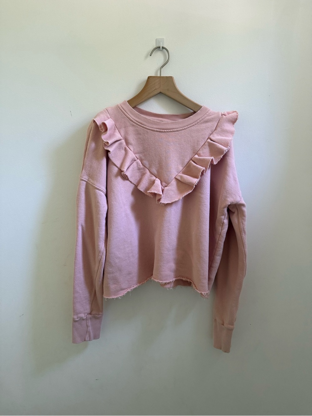 Free People Blush Pink Ruffle-Front Pullover Sweatshirt